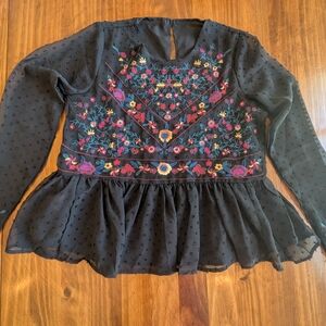 Anthropologie Size Small Worn Once Embroidered Black Sheer Women's Blouse